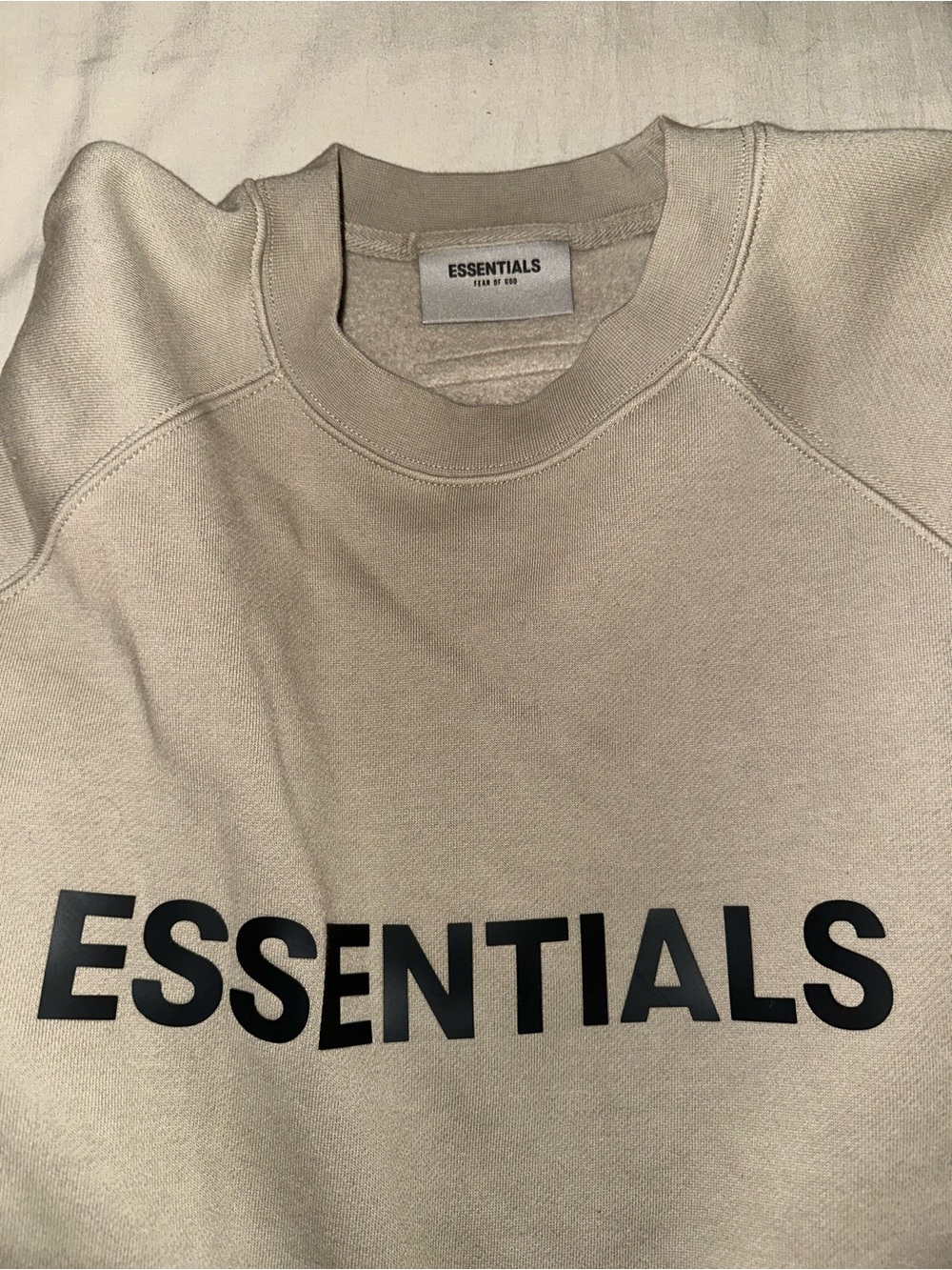 ESSENTIALS Men’s Beige Crewneck Sweatshirt with Black Logo